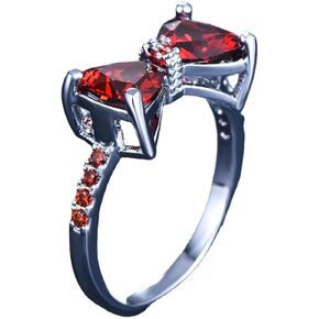 ABJFJE Fashion Heart Bow Tie Cubic Zirconia Promise Ring Crystal Bowknot Silver Plating Wedding Engagement Anniversary Ring for for Women Girl Gift White Red Blue Purple