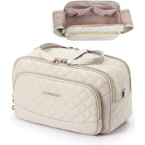 حقيبة مكياج للسفر من باغسمارت، حقيبة تنظيم حقيبة مستحضرات التجميل، حقيبة سفر محمولة للنساء لإكسسوارات السفر، حقيبة أدوات الزينة للمكياج مع سحاب مزدوج كبير مفتوح ومقبض أسود in Kuwait