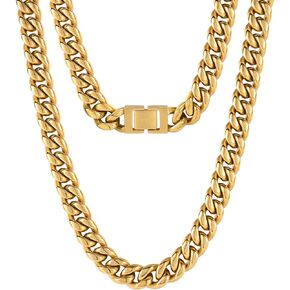 VEXXS Miami Cuban Link Chain, 18K Real Gold Plated Gold Chain, Durable No Color Fading 10mm 12mm Men’s Necklace Chain Street Wear Hip Pop Necklace Chain Urban Fashion Jewelry