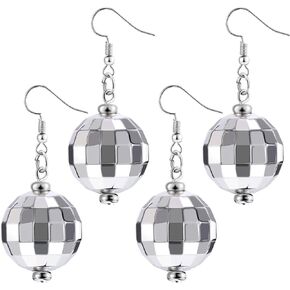 Tatuo 2 Pairs of Disco Ball Earrings 60's or 70's Silver Disco Ball Earrings for Women in Saudi Arabia