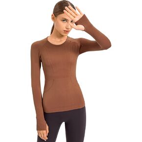 NEPOAGYM Women's Seamless Workout Tops Long Sleeve Athletic Shirts Running Yoga Breathable Top Tight Fit with Thumbholes in Kuwait