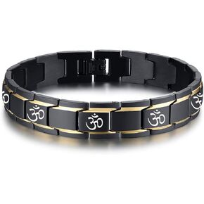 VNOX Yoga Aum Ohm Namaste & OM Symbol Stainless Steel Two-Tone Stainless Steel Link Bracelet for Men,Adjusting Tool in Saudi Arabia