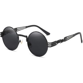 Dollger Black Round Sunglasses Retro Vintage Steampunk Sunglasses for Men