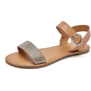 صنادل مسطحة للسيدات من COLGO، صنادل صيفية كاجوال مع صنادل زفاف بإبزيم كاحل من حجر الراين in Kuwait