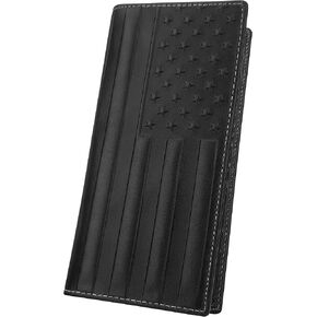 MUXILING Western Wallet For Men Rodeo Long Wallet Men's RFID Blocking Bifold Cowboy Checkbook Wallet with US Flag - Gifts for Men