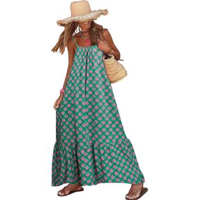 miduo Womens Summer Bohemian Pattern Spaghetti Straps Sleeveless Casual Maxi Long Dresses