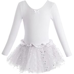 Dancina Girls Skirted Leotard Sparkle Long Sleeve Tutu Ballet Dress Front Lined