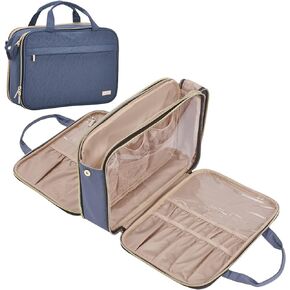 NISHEL Travel Makeup Bag, Portable Cosmetic Organizer, Stand Up Toiletry Bag, Travel Cosmetic Case for Travel Sized Toiletries, Aegean-Blue