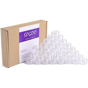 60 PCs 5 Gram Empty Plastic Cosmetic Samples Container and Labels for Make Up, Eye Shadow, Nails, Powder, Gems, Beads, Jewelry, Cream Small Clear Pot Jars with Lid