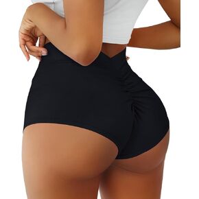 Boudaner Women's High Waist Yoga Booty Shorts V Back Scrunch Gym Workout Spandex Dance Hot Pants Butt Lifting Rave Bottoms