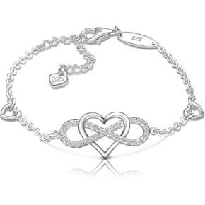 أساور إنفينيتي من الفضة الاسترلينية للنساء، سوار على شكل قلب لأمي فضية للنساء 925، أساور الأم للابنة لأم كأساور عيد الأم للنساء مجوهرات الصداقة in Kuwait