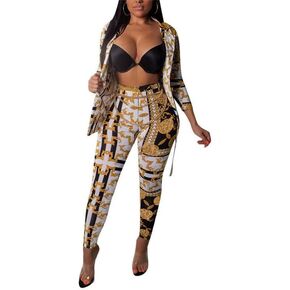 سترات LROSEY نسائية مطبوعة باللونين الأسود والذهبي تناسب السراويل الضيقة من قطعتين in Kuwait