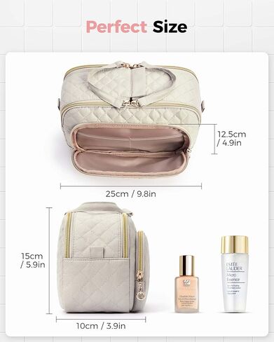 حقيبة مكياج للسفر من باغسمارت، حقيبة تنظيم حقيبة مستحضرات التجميل، حقيبة سفر محمولة للنساء لإكسسوارات السفر، حقيبة أدوات الزينة للمكياج مع سحاب مزدوج كبير مفتوح ومقبض أسود in Kuwait