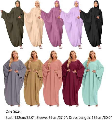 IDOPIP Abayas for Women Muslim Dress with Hijab, One-Piece Long Sleeve Islamic Prayer Dress with Khimar Jilbab Kaftan Clothes in Saudi Arabia
