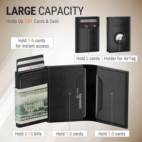 محفظة Meedo الذكية للرجال، محفظة منبثقة للرجال متوافقة مع AirTag، محافظ حامل بطاقات RFID مع إغلاق مغناطيسي، كربون in Kuwait