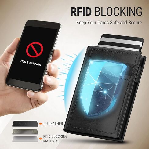 محفظة Meedo الذكية للرجال، محفظة منبثقة للرجال متوافقة مع AirTag، محافظ حامل بطاقات RFID مع إغلاق مغناطيسي، كربون in Kuwait