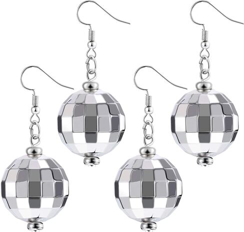 Tatuo 2 Pairs of Disco Ball Earrings 60's or 70's Silver Disco Ball Earrings for Women in Saudi Arabia