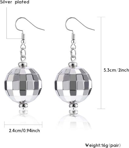 Tatuo 2 Pairs of Disco Ball Earrings 60's or 70's Silver Disco Ball Earrings for Women in Saudi Arabia
