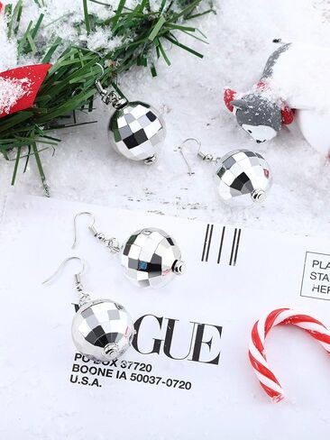 Tatuo 2 Pairs of Disco Ball Earrings 60's or 70's Silver Disco Ball Earrings for Women in Saudi Arabia