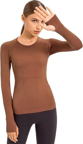 NEPOAGYM Women's Seamless Workout Tops Long Sleeve Athletic Shirts Running Yoga Breathable Top Tight Fit with Thumbholes in Kuwait