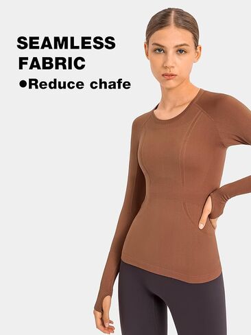 NEPOAGYM Women's Seamless Workout Tops Long Sleeve Athletic Shirts Running Yoga Breathable Top Tight Fit with Thumbholes in Kuwait