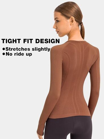 NEPOAGYM Women's Seamless Workout Tops Long Sleeve Athletic Shirts Running Yoga Breathable Top Tight Fit with Thumbholes in Kuwait