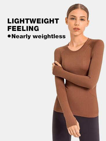 NEPOAGYM Women's Seamless Workout Tops Long Sleeve Athletic Shirts Running Yoga Breathable Top Tight Fit with Thumbholes in Kuwait