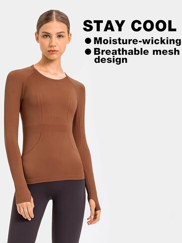 NEPOAGYM Women's Seamless Workout Tops Long Sleeve Athletic Shirts Running Yoga Breathable Top Tight Fit with Thumbholes in Kuwait