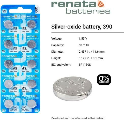 بطاريات ريناتا 390 SR1130SW - بطارية ساعة أكسيد الفضة 390 1.55 فولت (عدد 2) in Kuwait