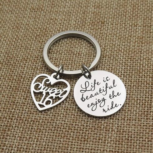 Life is Beautiful Enjoy The Ride Sweet 16 Birthday Gift Stainless Steel Keychain (Style-2) in Kuwait