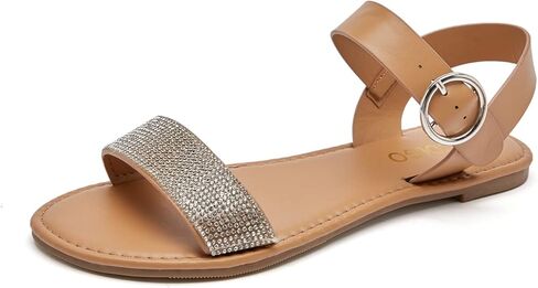 صنادل مسطحة للسيدات من COLGO، صنادل صيفية كاجوال مع صنادل زفاف بإبزيم كاحل من حجر الراين in Kuwait