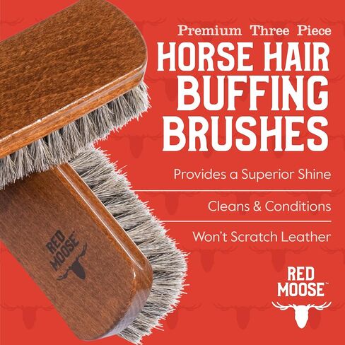 Horsehair Shoe Brush - Shoe Polish Brush for Leather, Boots, Shine - Red Moose in Kuwait