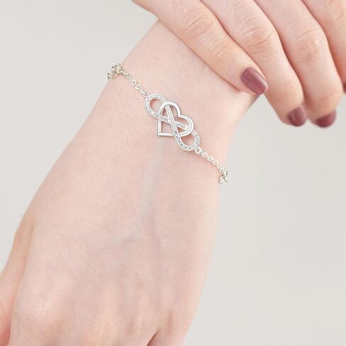 أساور إنفينيتي من الفضة الاسترلينية للنساء، سوار على شكل قلب لأمي فضية للنساء 925، أساور الأم للابنة لأم كأساور عيد الأم للنساء مجوهرات الصداقة in Kuwait