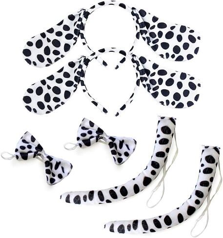 Halloween Dalmatian Cow Headband Spotted Dog Ears Hair Bands Puppy Bow Tie Tail Headpiece Women Hairband Hair Hoops Party Decoration Cosplay Costume Cute Handmade Hair Accessories 1 Set Dalmatian in Kuwait