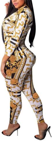 سترات LROSEY نسائية مطبوعة باللونين الأسود والذهبي تناسب السراويل الضيقة من قطعتين in Kuwait