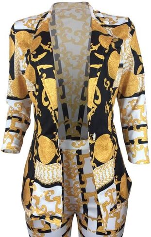 سترات LROSEY نسائية مطبوعة باللونين الأسود والذهبي تناسب السراويل الضيقة من قطعتين in Kuwait