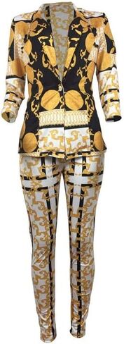 سترات LROSEY نسائية مطبوعة باللونين الأسود والذهبي تناسب السراويل الضيقة من قطعتين in Kuwait