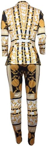 سترات LROSEY نسائية مطبوعة باللونين الأسود والذهبي تناسب السراويل الضيقة من قطعتين in Kuwait