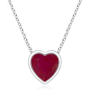 ANGARA Natural Ruby Solitaire Heart Pendant Necklace with Diamond in 14K Solid Gold/Platinum for Women, Girls with 18" Chain (4mm 0.3 ct Ruby ) | July Birthstone Jewelry Gift for Her