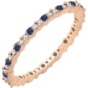 Dazzlingrock Collection Round Blue Sapphire & White Diamond Eternity Wedding Band for Women in Gold