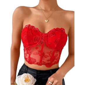 Kaei&Shi Bustier Top, Rose Embroidered, Going Out, Underwire, Removable Straps in Kuwait