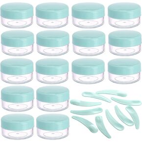 100 Count 10 gram Small Round Sample Containers with lids Cosmetic Jars Plastic Jars Makeup Containers Lip Scrub Containers Leak Proof and 10Pcs Mask Spatula for Beauty Products