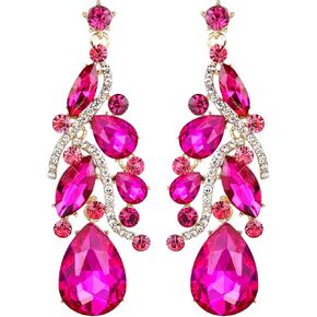BriLove Women's Bohemian Boho Crystal Multi Teardrop Filigree Cluster Chandelier Dangle Earrings