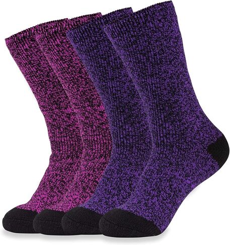 4 أزواج من الجوارب الحرارية الثقيلة للسيدات من Hot Feet - طاقم سميك معزول للطقس الشتوي البارد؛ مقاس الحذاء 4-10.5 in Kuwait