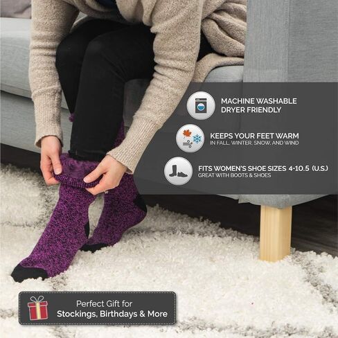 4 أزواج من الجوارب الحرارية الثقيلة للسيدات من Hot Feet - طاقم سميك معزول للطقس الشتوي البارد؛ مقاس الحذاء 4-10.5 in Kuwait