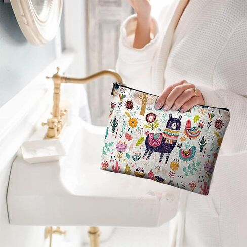 Givotin Cute Makeup Bag for Purse Canvas Waterproof Funny Cosmetic Bags for Women Zipper Travel Toiletry Pouch-Tree Bird Oil Painting Makeup Bags in Kuwait