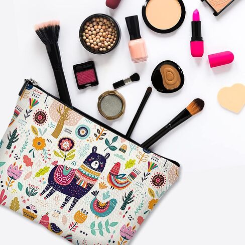 Givotin Cute Makeup Bag for Purse Canvas Waterproof Funny Cosmetic Bags for Women Zipper Travel Toiletry Pouch-Tree Bird Oil Painting Makeup Bags in Kuwait