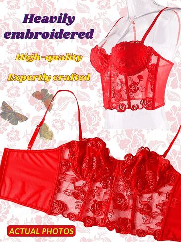 Kaei&Shi Bustier Top, Rose Embroidered, Going Out, Underwire, Removable Straps in Kuwait