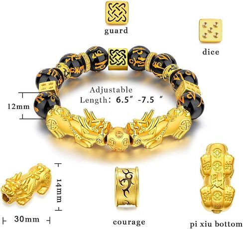 Feng Shui Black Obsidian Wealth Bracelet Necklace Pi Xiu Set，Feng Shui Bracelet for Women Men，Pi Xiu Good Luck Necklace Feng Shui Bracelet in Saudi Arabia