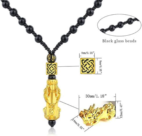 Feng Shui Black Obsidian Wealth Bracelet Necklace Pi Xiu Set，Feng Shui Bracelet for Women Men，Pi Xiu Good Luck Necklace Feng Shui Bracelet in Saudi Arabia